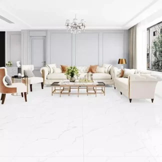 LUNA CARRARA, White Porcelain Tile, Tile, Flooring Tile, Porcelain 32"x32", High Glossy Finish, Rectified Edges